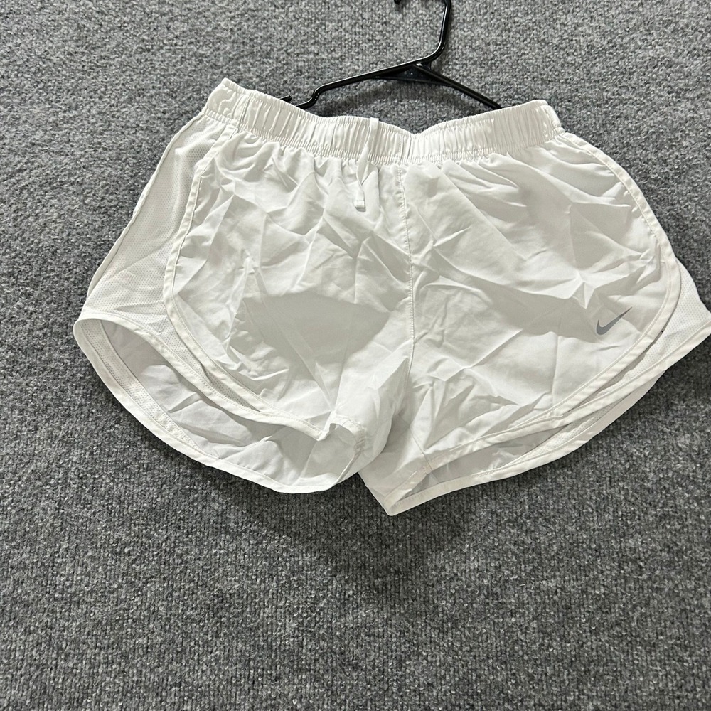 Nike Shorts Womens Size M White Dri-Fit Running Athletic Mesh Trim Drawstring